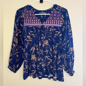 Anthropologie Navy and Pink Floral Blouse